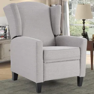 INZOY Wingback Pushback Recliner Chair, Fabric Push Back Recliners with Padded Seat, Mid Century Modern Reclining Chair for Living Room Bedroom, Grey