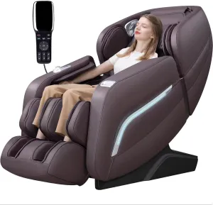 iRest A306 Massage Chair, Full Body Zero Gravity Recliner with AI Voice Control, SL Track, Bluetooth, Yoga Stretching, Foot Rollers, Airbags, Arm Rest, Cushion Availability, Heating (Brown)