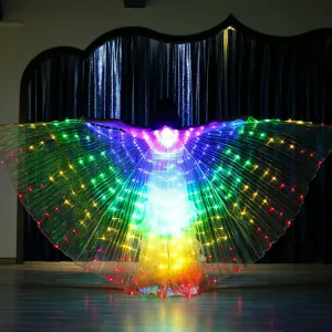 Isis Wings LED Belly Dance Wing Glow Light Up Wing with Telescopic Sticks, Performance Clothing Costumes Carnival Halloween Stage Props for Adult(Colorful)