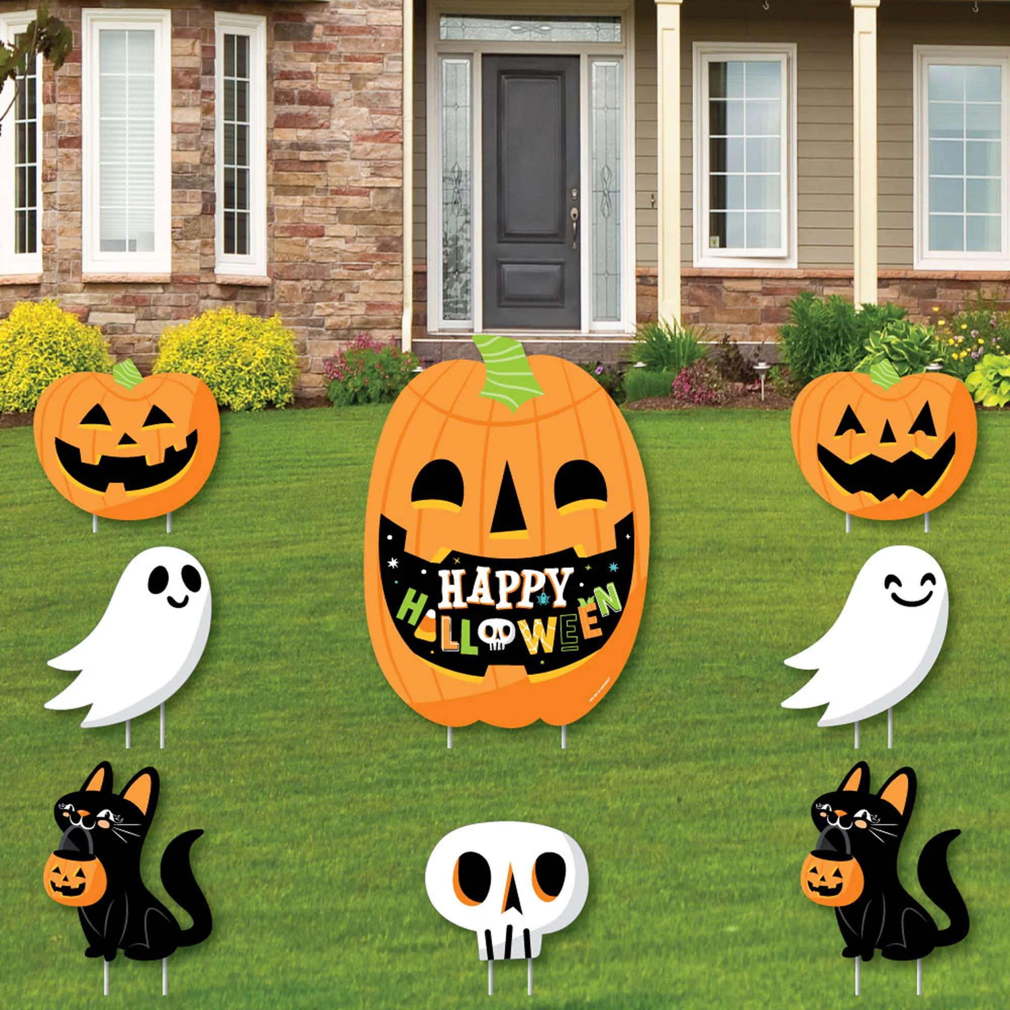 Jack-O'-Lantern Halloween - Yard Sign and Outdoor Lawn Decorations - Kids Halloween Party Yard Signs - Set of 8