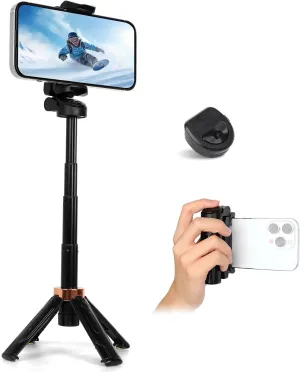 JC-25 Mini Selfie Stick Tripod, Floor-Standing Quadripod for Taking Photos, with Detachable Embedded Remote Control, 3-in-1 Travel Portable Pocket Tripod (Black)