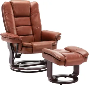 JC Home Argus Swivel Recliner with Ottoman, PU Leather & Wood Base Reclining Chair with Footrest, Ultra-Plush Double Foam for Living Room, Bedroom and Office