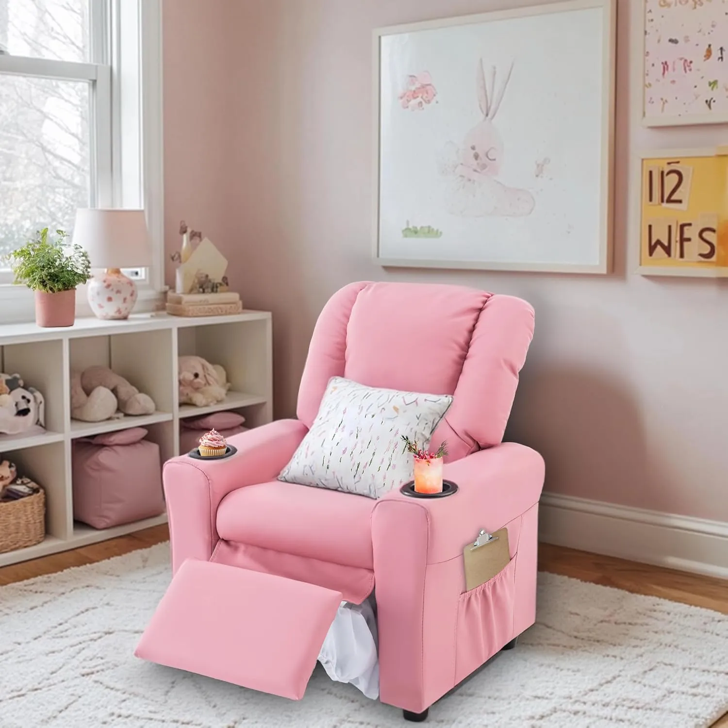 JC HOME Candy Kids Reclining Chair Leather Recliner Sofa Push Back Toddler Youth Children Child Ages 1-6
