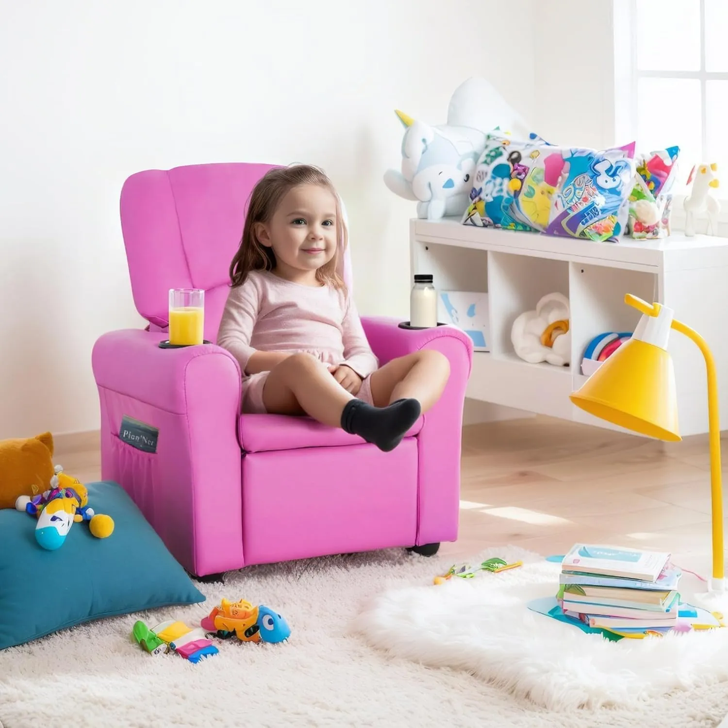 JC HOME Candy Kids Reclining Chair Leather Recliner Sofa Push Back Toddler Youth Children Child Ages 1-6