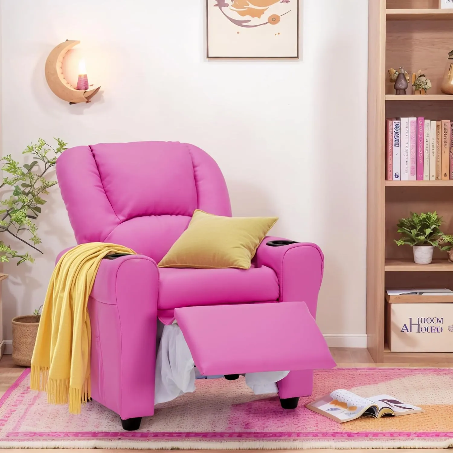 JC HOME Candy Kids Reclining Chair Leather Recliner Sofa Push Back Toddler Youth Children Child Ages 1-6