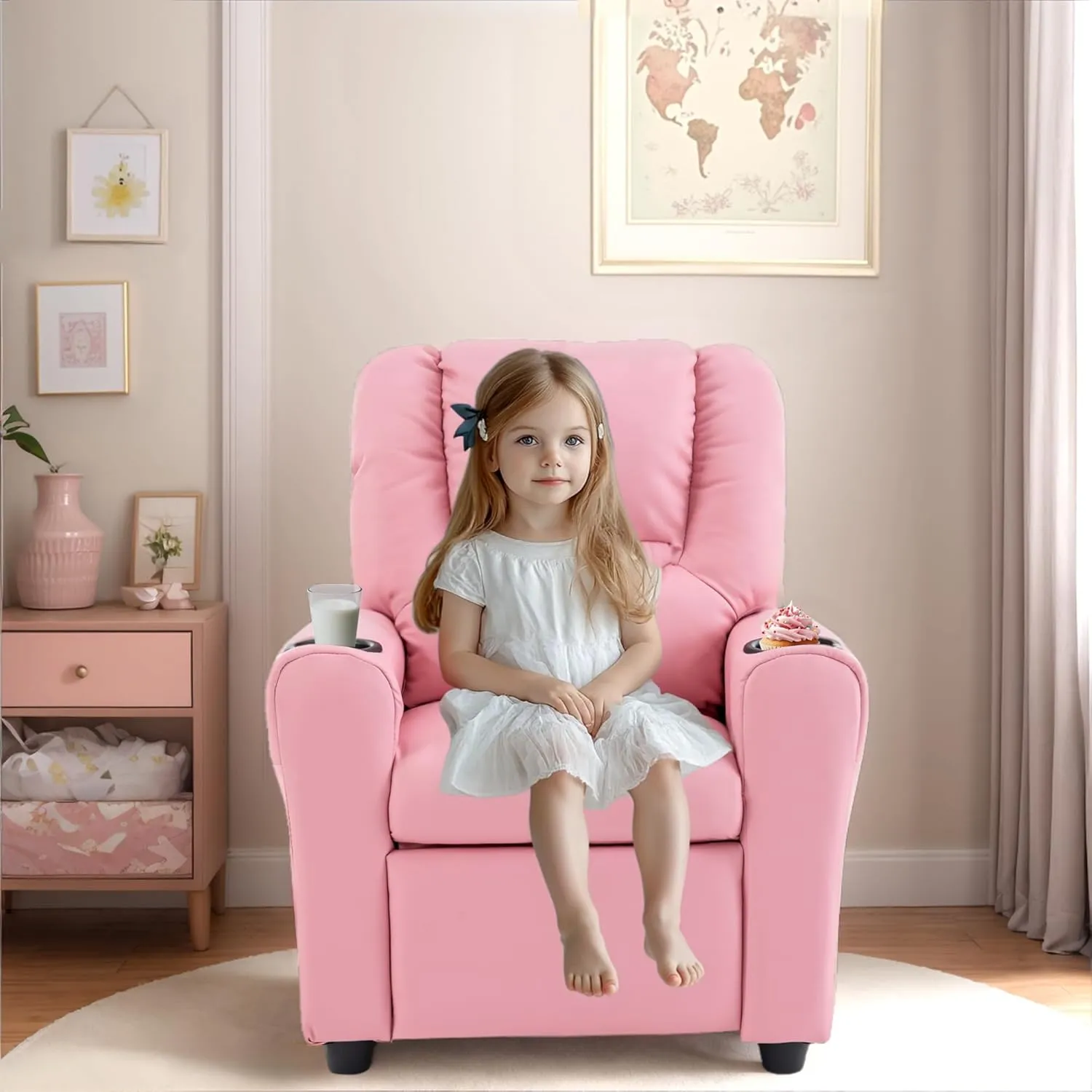 JC HOME Candy Kids Reclining Chair Leather Recliner Sofa Push Back Toddler Youth Children Child Ages 1-6
