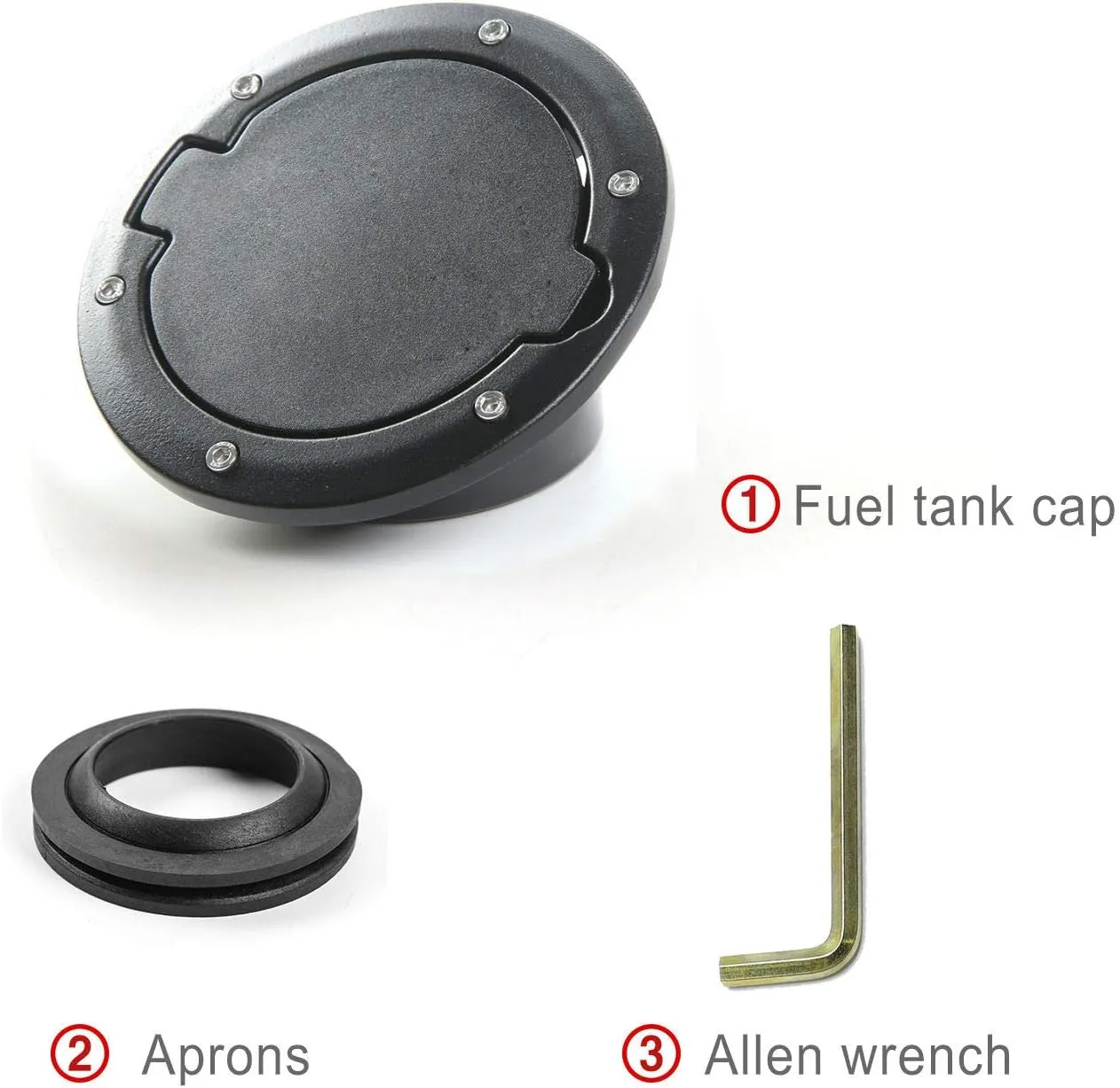 JeCar Aluminum Gas Cap Fuel Filler Door Cover for Jeep Wrangler 2007-2018 JK & Unlimited Accessories (Black)
