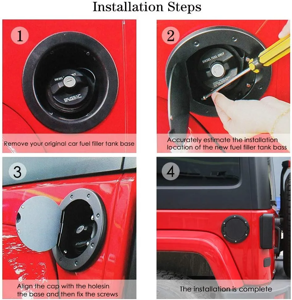 JeCar Aluminum Gas Cap Fuel Filler Door Cover for Jeep Wrangler 2007-2018 JK & Unlimited Accessories (Black)