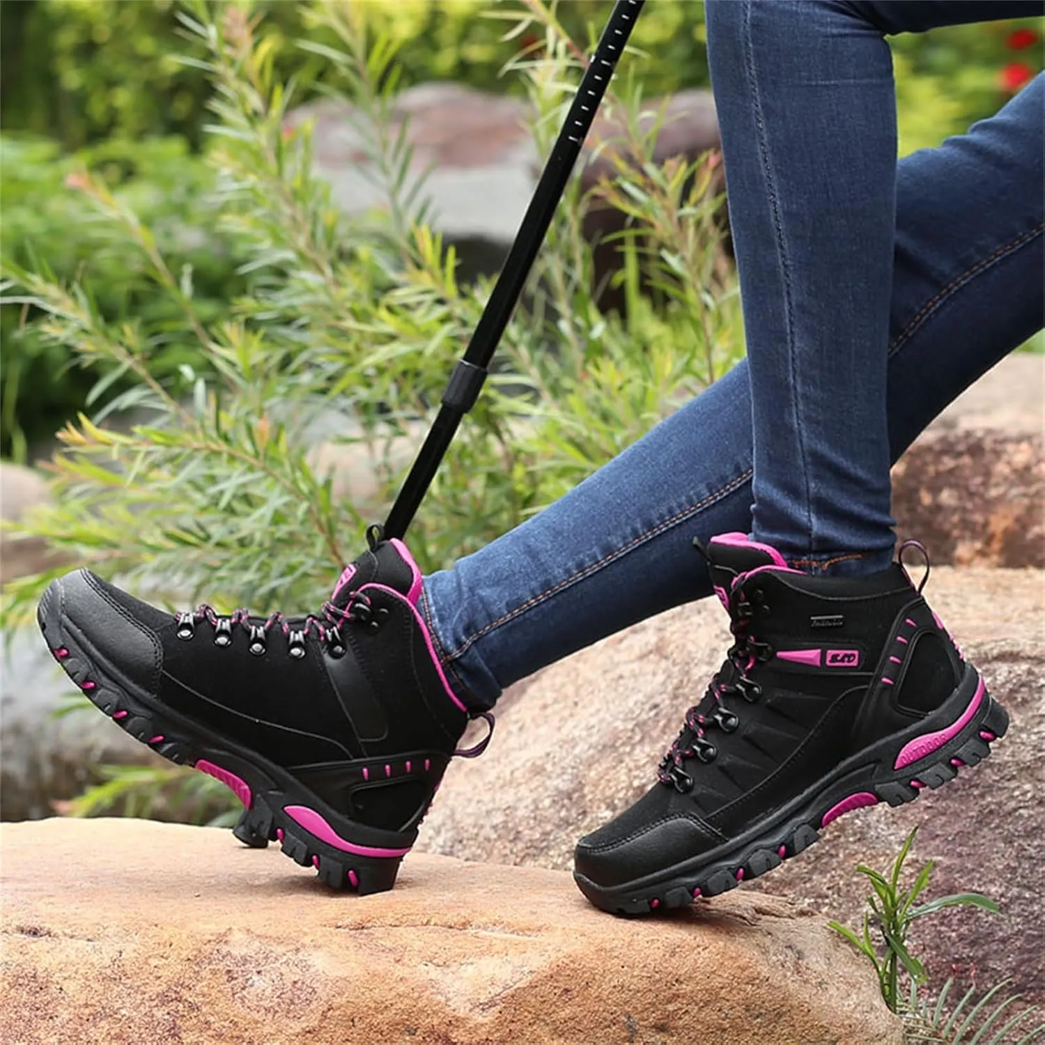 JiuQing Women's Walking Boots Waterproof Trekking & Hiking Shoes for Backpacking Camping Trails Outdoor Walking