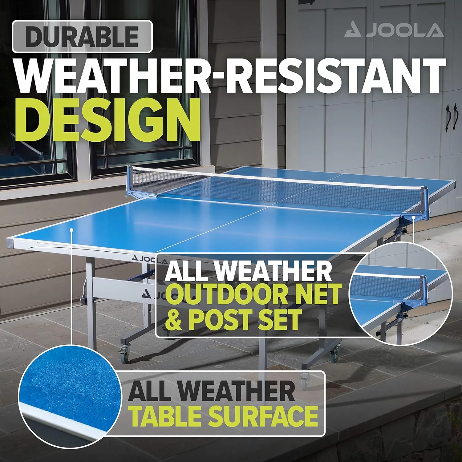 JOOLA NOVA Outdoor Ping Pong Table with Waterproof Table Tennis Net Set - Quick Assembly - All Weather Aluminum Composite Surface - Tournament Quality - Indoor & Outdoor Compatible