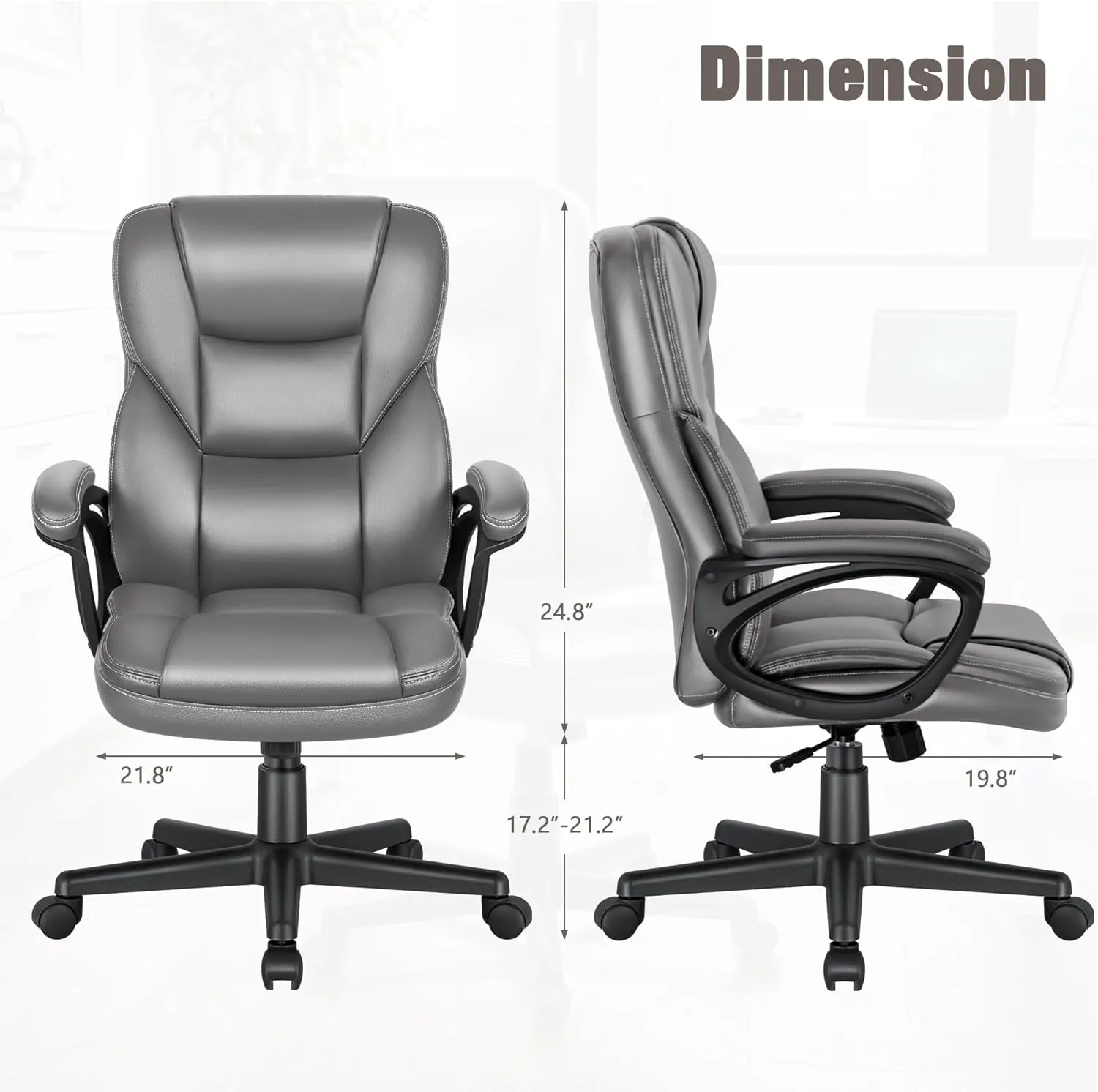 JUMMICO Executive Office Chair High Back Managerial Home Desk Chair, Adjustable Swivel Computer PU Leather Chair with Lumbar Support (Gray)