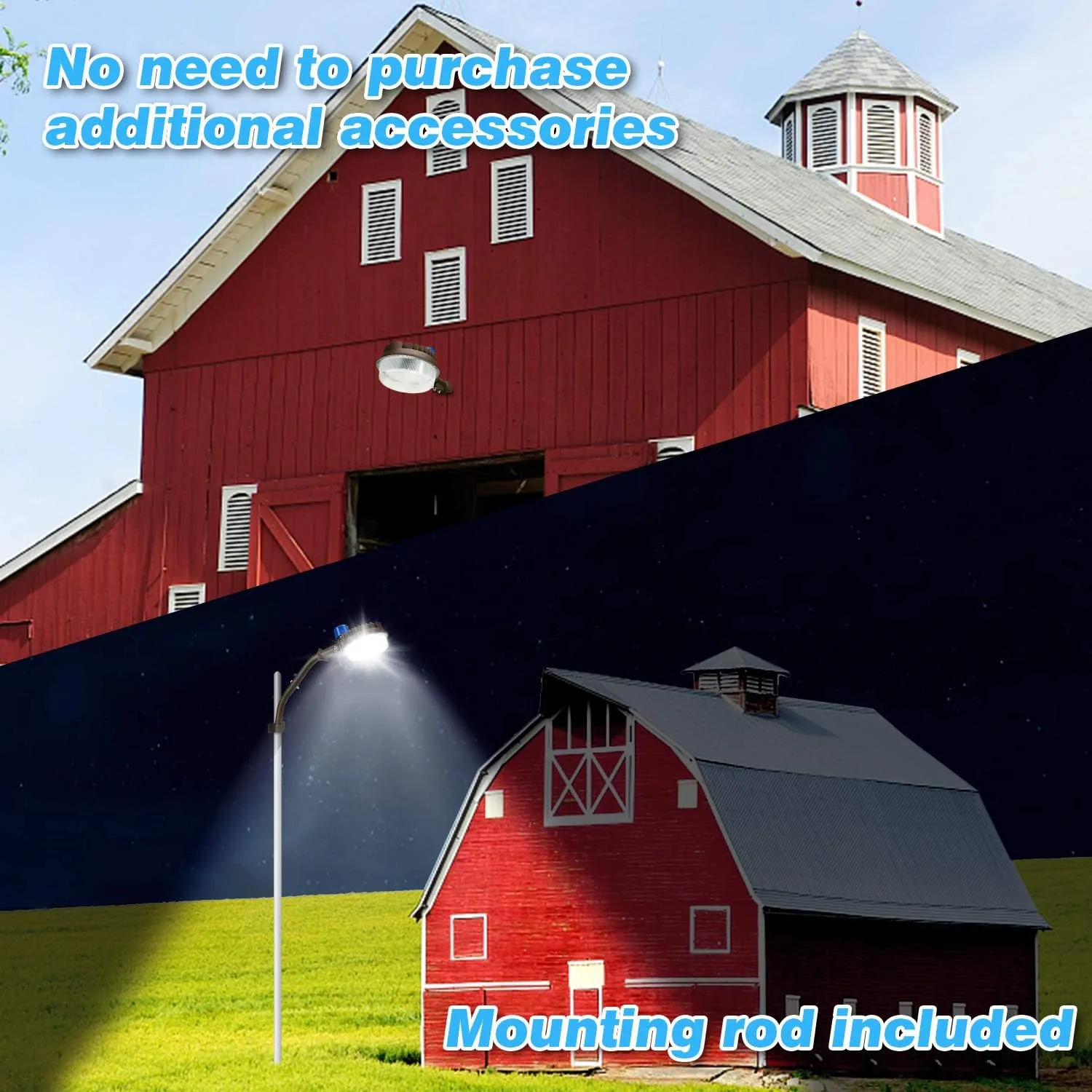 Juyace 18000lm LED Barn Light Dusk to Dawn Outdoor Lighting 120W 5000K Daylight Adjustable Angle Yard with Photocell IP65 Waterproof for Security Area 2 Pack ﻿