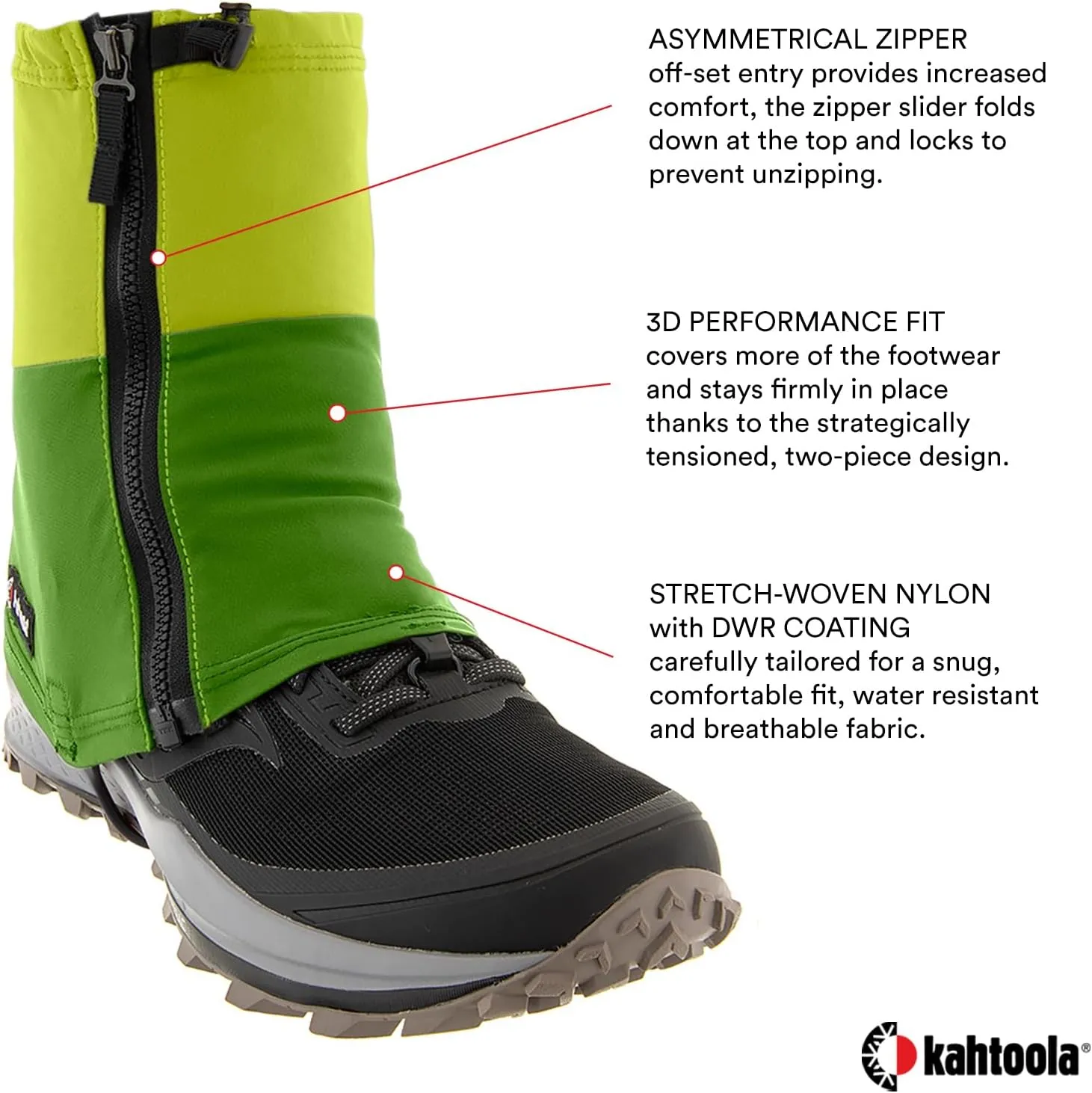 Kahtoola INSTAgaiter Mid Gaiters for Hiking, Trail Running, Mountaineering, Hunting, Rocky Terrain, Mud, Snow & Ice