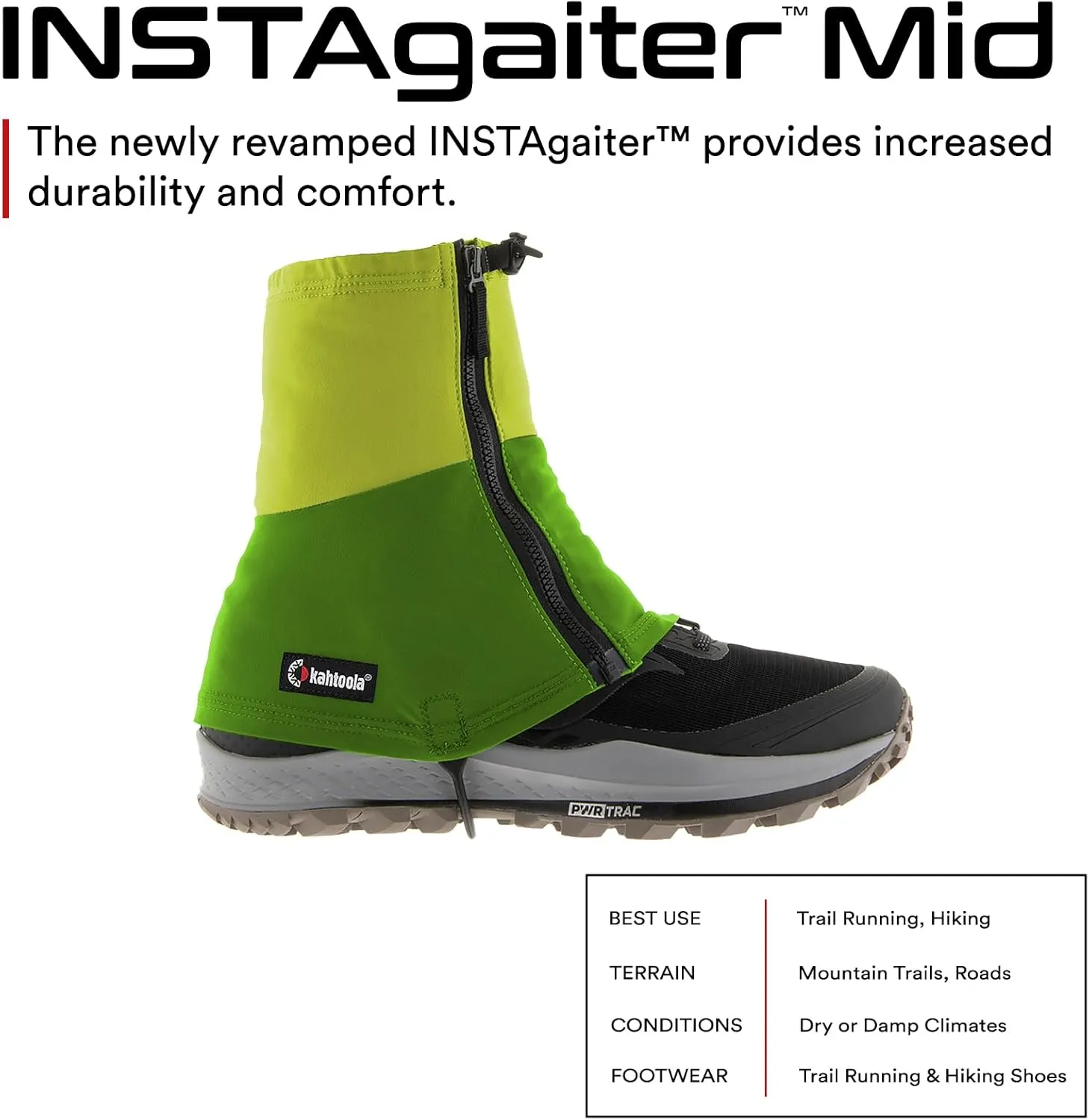 Kahtoola INSTAgaiter Mid Gaiters for Hiking, Trail Running, Mountaineering, Hunting, Rocky Terrain, Mud, Snow & Ice