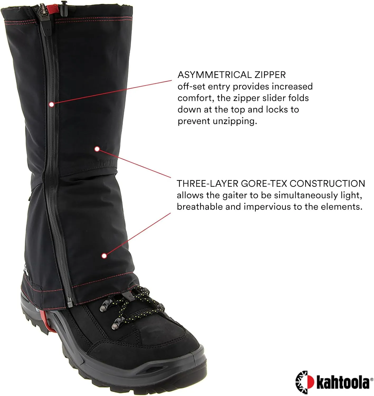 Kahtoola LEVAgaiter Tall GTX Gaiters, Waterproof Gore-TEX Shoe & Boot Protection for Mountaineering, Off-Trail Hiking in Mud, Snow & Ice
