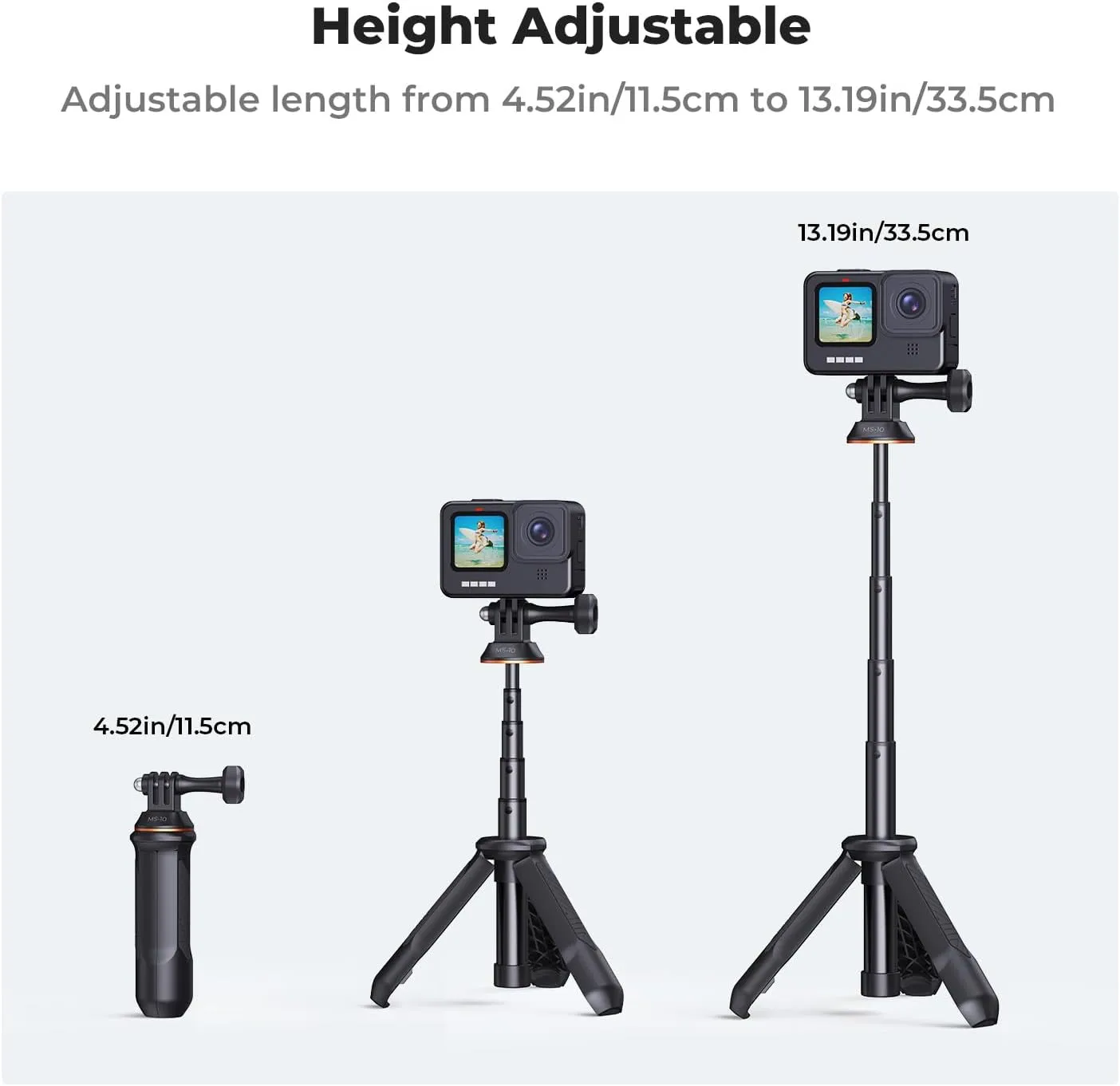 K&F Concept 33.5cm/13.2" Selfie Stick Tripod, Portable Vlog Handle Grip Action Camera Selfie Stick for GoPro Hero 13/12/11/10/9/8/Max, DJI Osmo Action 5/4/3/2/1. (Black)