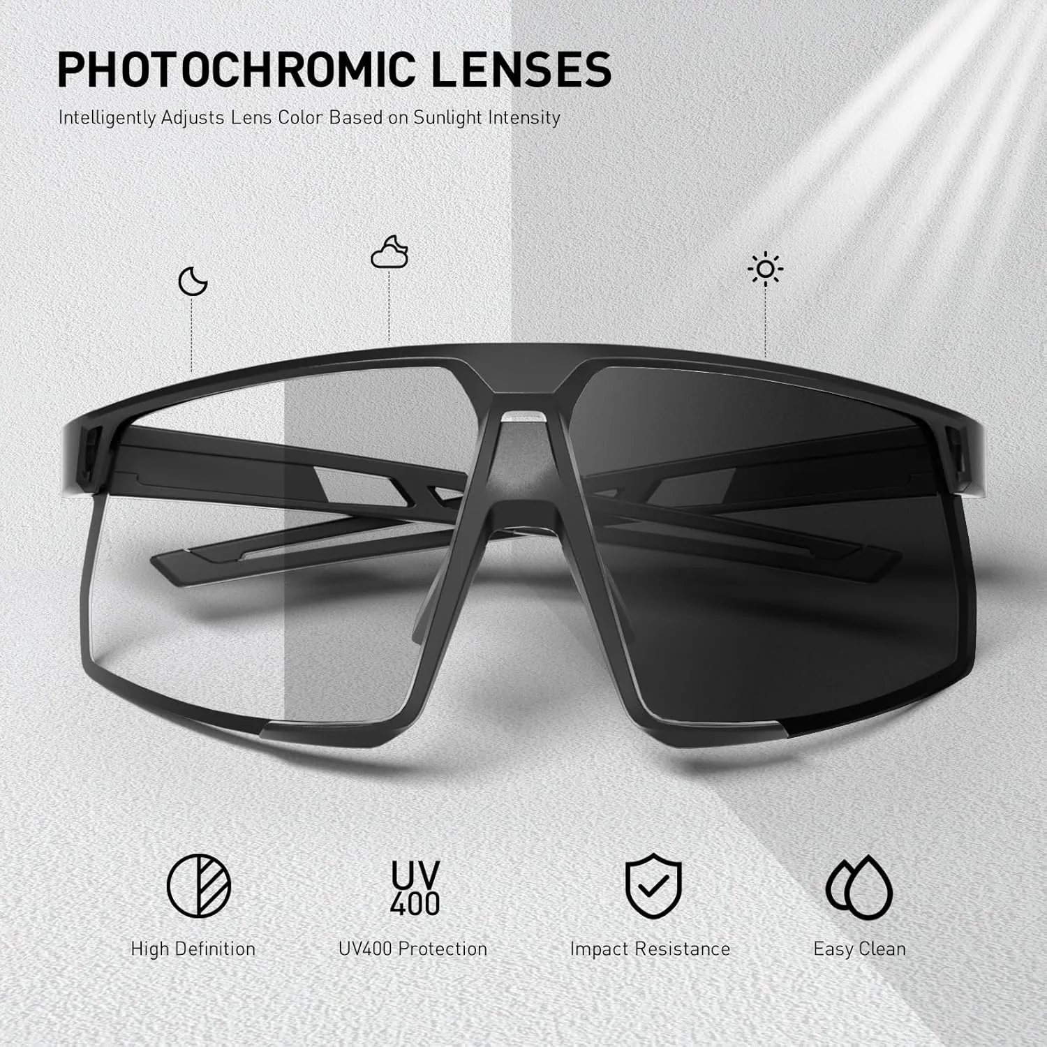 KAPVOE Photochromic Cycling Glasses Men Women Mountain Bike Sunglasses Clear MTB Sports Glasses Bicycle Triathlon Running