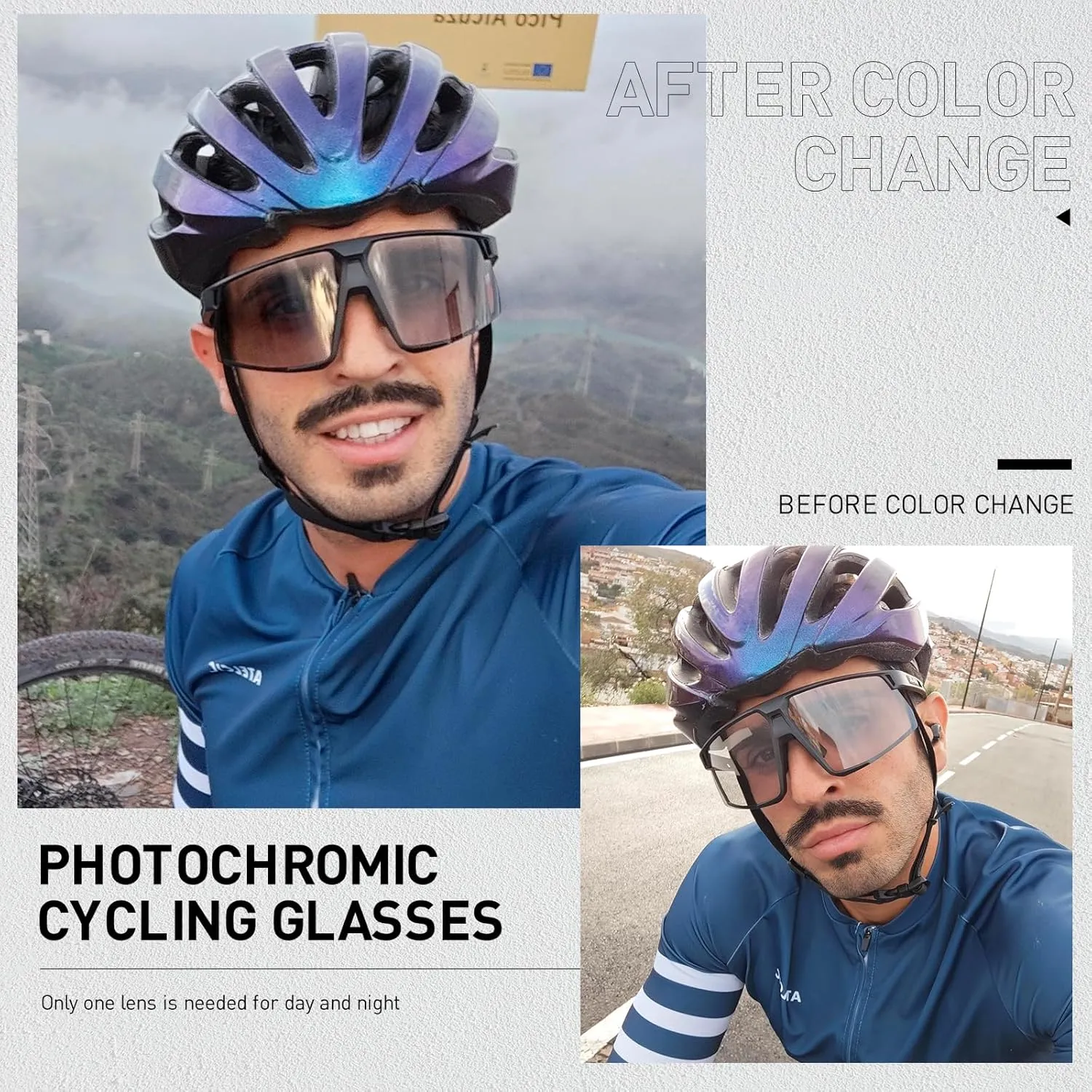 KAPVOE Photochromic Cycling Glasses Men Women Mountain Bike Sunglasses Clear MTB Sports Glasses Bicycle Triathlon Running