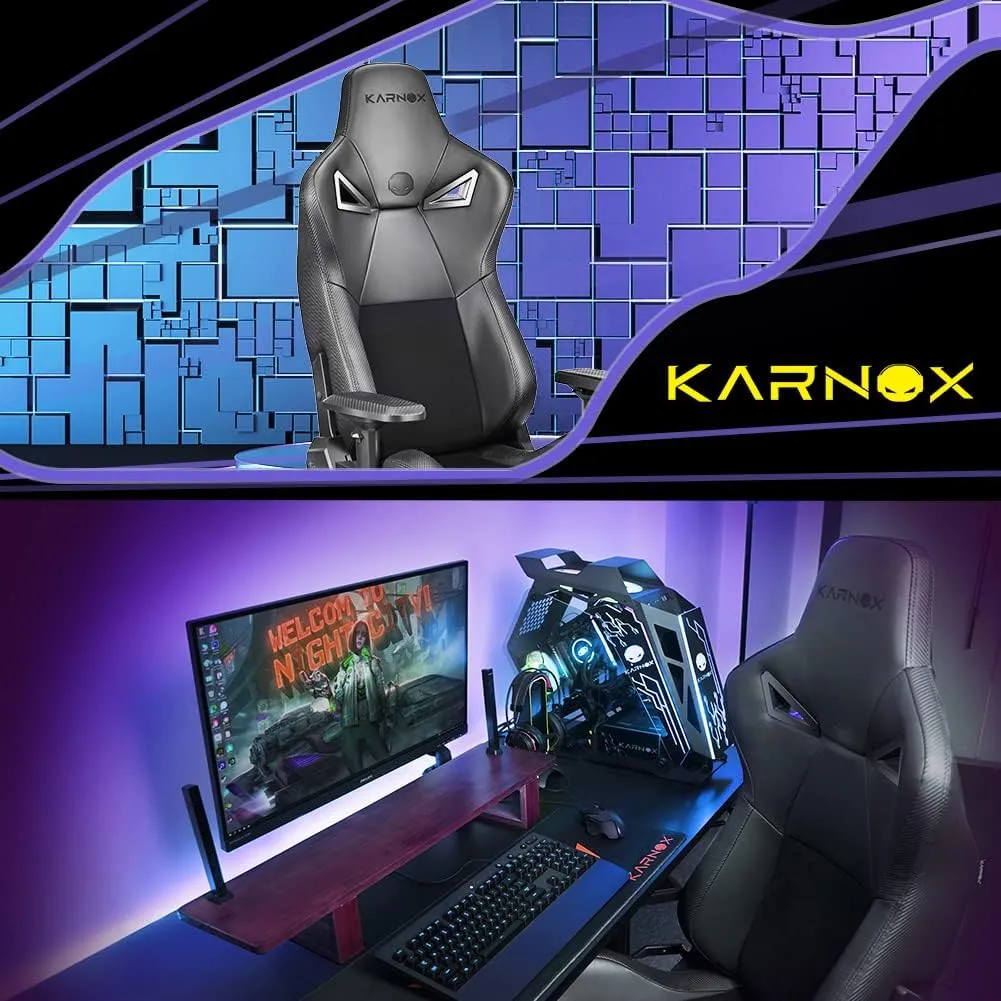 KARNOX Ergonomic Gaming Chair for Adults PU and Suede,Office Chair High Back Big and Tall with Headrest and Lumbar Support,Racing Style Gaming Chair Cloth 155° Recline with Angle Lock,Black