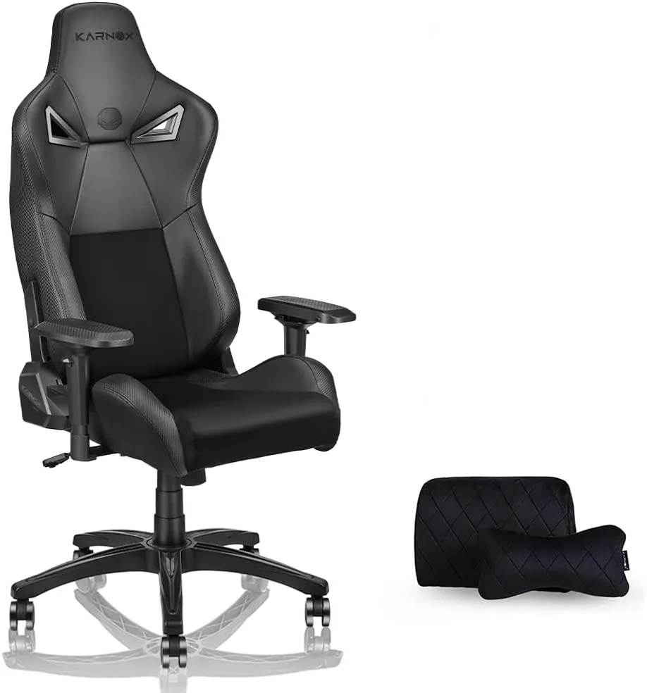 KARNOX Ergonomic Gaming Chair for Adults PU and Suede,Office Chair High Back Big and Tall with Headrest and Lumbar Support,Racing Style Gaming Chair Cloth 155° Recline with Angle Lock,Black