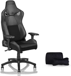 KARNOX Ergonomic Gaming Chair for Adults PU and Suede,Office Chair High Back Big and Tall with Headrest and Lumbar Support,Racing Style Gaming Chair Cloth 155° Recline with Angle Lock,Black