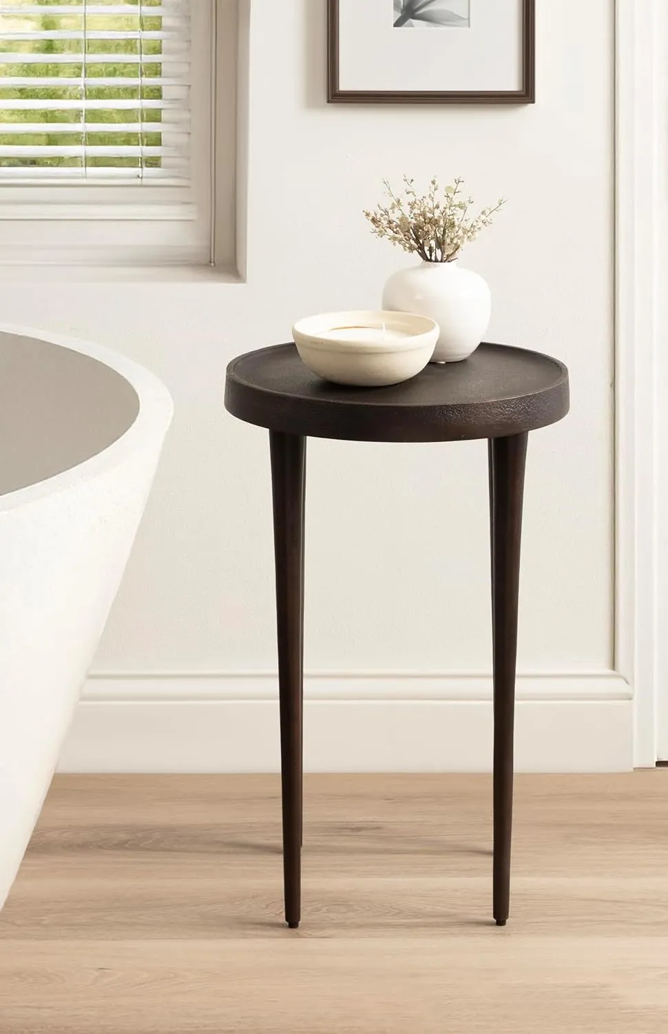 Kate and Laurel Rava Modern Metal Round Side Table, 14 x 14 x 22, Bronze, Cast Aluminum Accent Table for Use as Indoor Plant Stand or Living Room Decor Piece