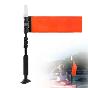 Kayak Safety Light Orange Flag with Retractable Pole-360° White Light