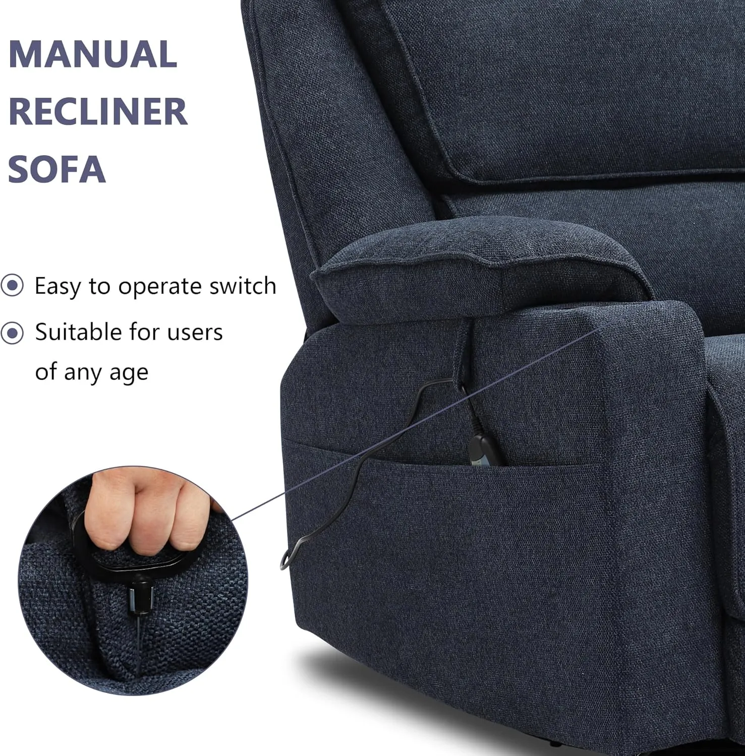 KIGOTY Recliner Chair Swivel Glider with Cup Holder, Recliners with Massage and Heating, Manual Reclining Chair with Footrest and 360 Swivel Rotation Base for Living Room(Navy Blue)