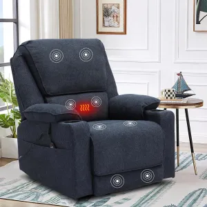 KIGOTY Recliner Chair Swivel Glider with Cup Holder, Recliners with Massage and Heating, Manual Reclining Chair with Footrest and 360 Swivel Rotation Base for Living Room(Navy Blue)