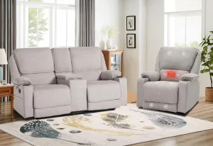 KIGOTY Reclining Living Room Set, 2-Piece Recliner Furniture Sofa, Loveseat Recliner and Swivel Recliner Chair with Cup Houlders for Living Room,Light Grey