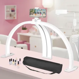 KIRKAS Half Moon Light for Nail Desk with Phone Stand, 29in Foldable Arch Light for Nail Tech, 3 Color Modes & 10 Brightness Nail Lamp for Table for Manicure, Lash, Handicraft, Tattoos, Beauty-White