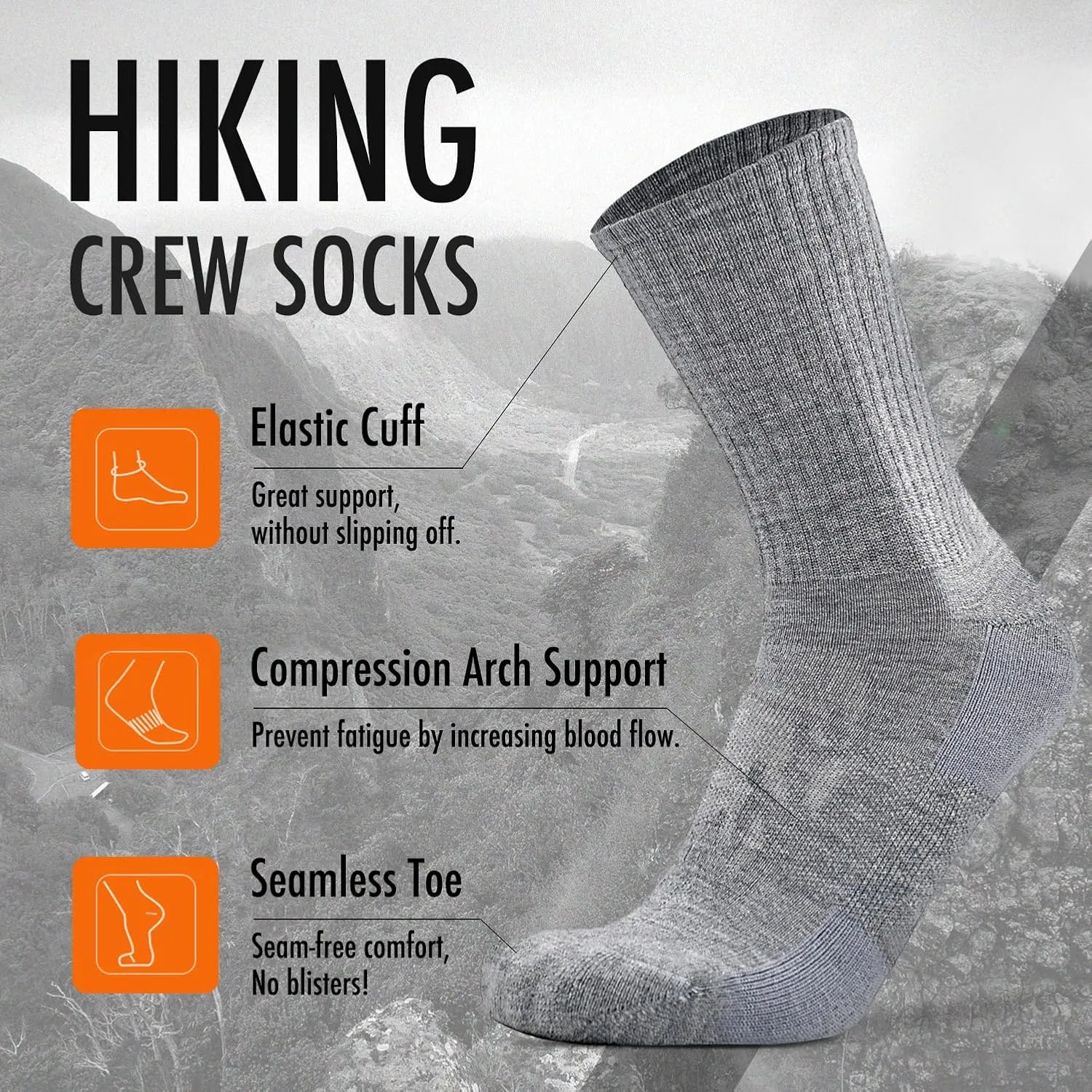 KitNSox 1/4 Pack Men's Women's Merino Wool Hiking Running Socks Crew Warm Thick Cushioned Outdoor Walking Sport Athletic Sock