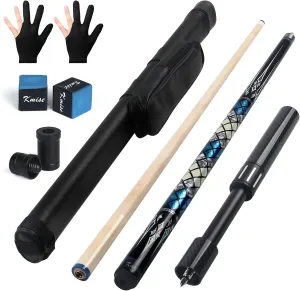 Kmise Professional Pool Cue Stick - Canadian Maple Pool Sticks with Low Deflection Shaft and Telescopic Carbon Fiber Extension, Set Comes with Leather Cue Case