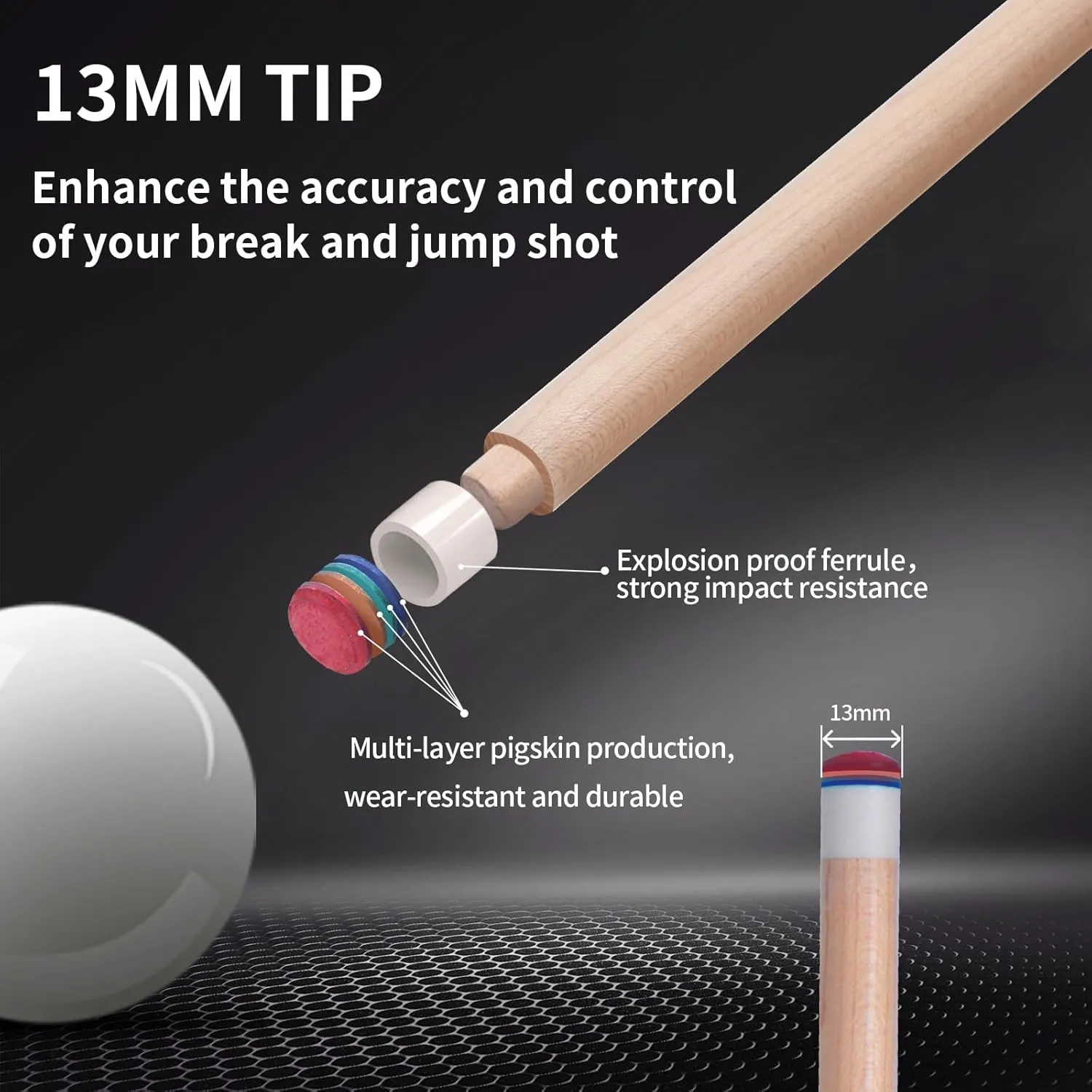 Kmise Professional Pool Cue Stick - Canadian Maple Pool Sticks with Low Deflection Shaft and Telescopic Carbon Fiber Extension, Set Comes with Leather Cue Case