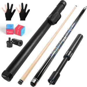 Kmise Professional Pool Cue Stick - Canadian Maple Pool Sticks with Low Deflection Shaft and Telescopic Carbon Fiber Extension, Set Comes with Leather Cue Case