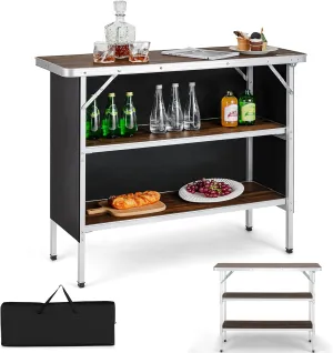 KOTEK Folding Camping Table with 2-Tier Storage Shelves, Removable Privacy Skirt & Carry Bag, Easy Setup, Portable Bar Table for Events, Party, Picnic, BBQ, Trade-Show and Indoor Use(43.5”L x 15”W)