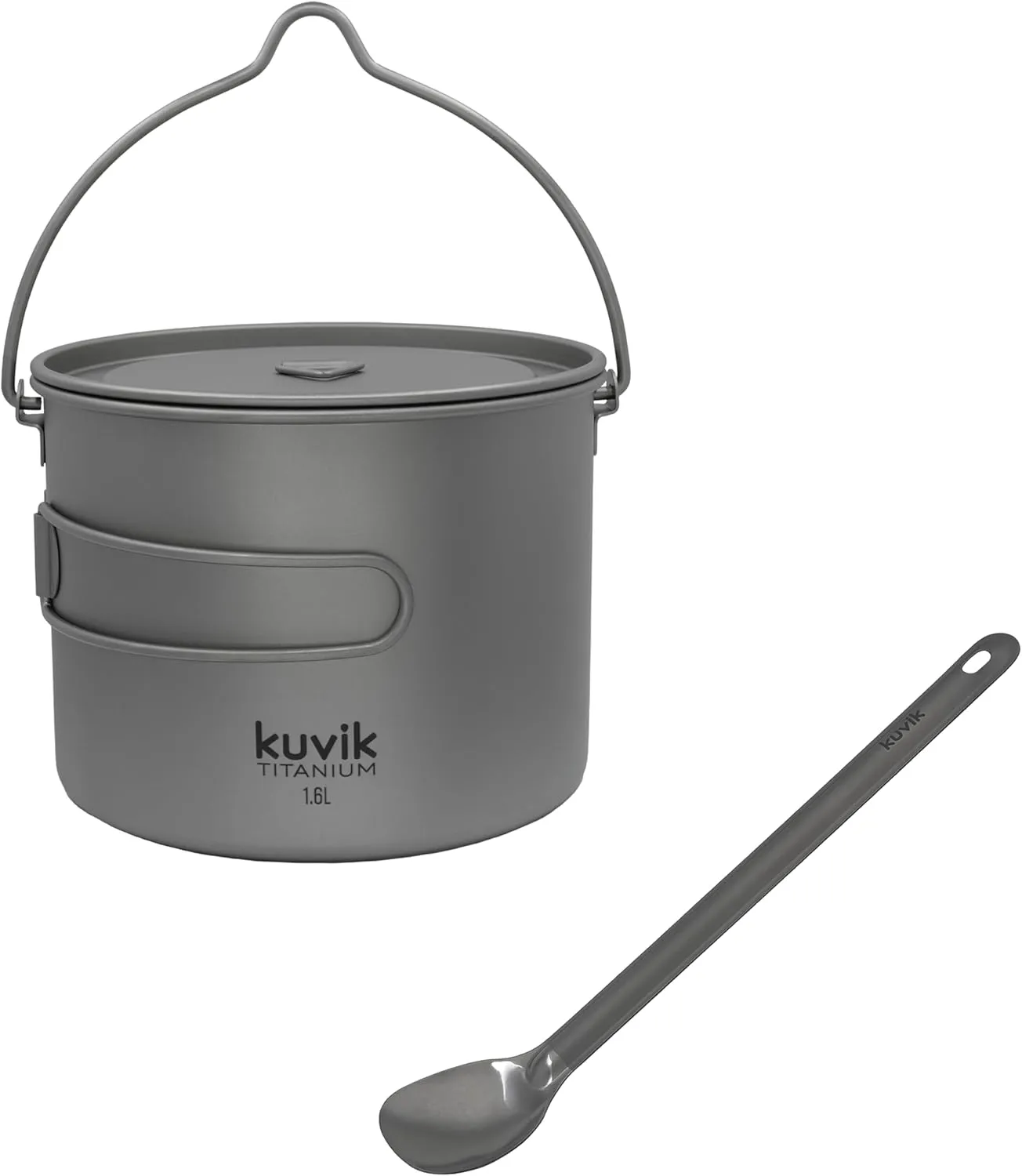 Kuvik 1600ml (54 oz) Titanium Pot with Bail Handle & Titanium Spoon Bundle