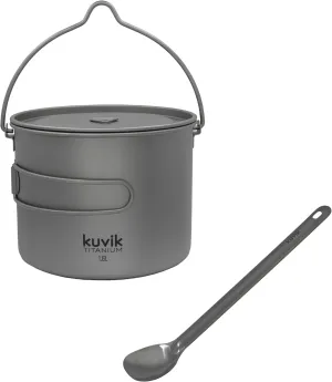 Kuvik 1600ml (54 oz) Titanium Pot with Bail Handle & Titanium Spoon Bundle