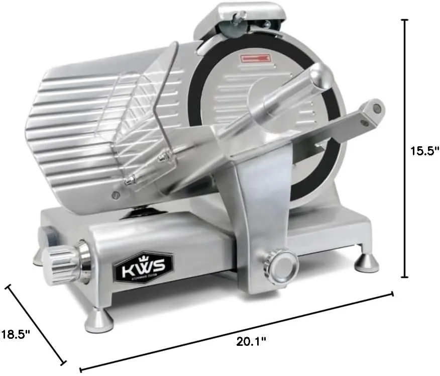 KWS Metal Collection MS-10DT Commercial 320W 10-Inch Meat Slicer Anodized Aluminum Base with Teflon Blade   Blade Removal Tool, Frozen Meat/Cheese/Food Slicer Quiet [ ETL, NSF Certified ]