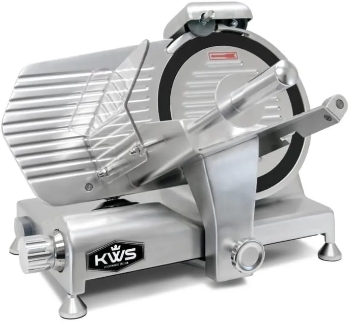 KWS Metal Collection MS-10DT Commercial 320W 10-Inch Meat Slicer Anodized Aluminum Base with Teflon Blade   Blade Removal Tool, Frozen Meat/Cheese/Food Slicer Quiet [ ETL, NSF Certified ]