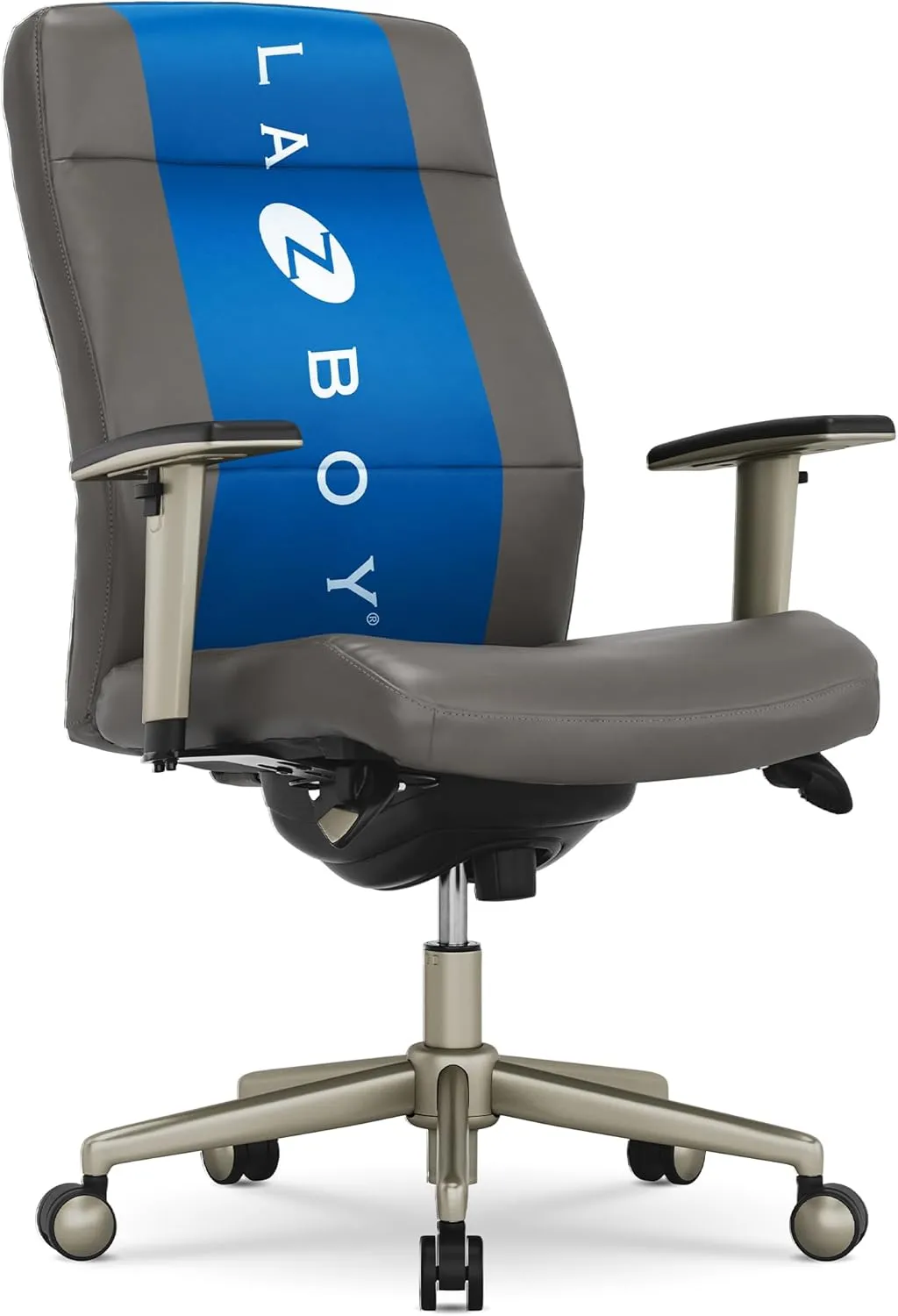 La-Z-Boy® Baylor Modern Executive Office Chair, Adjustable Comfy Desk Chair, Ergonomic Computer Chair with Lumbar Support, Grey Bonded Leather