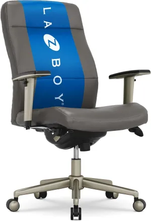 La-Z-Boy® Baylor Modern Executive Office Chair, Adjustable Comfy Desk Chair, Ergonomic Computer Chair with Lumbar Support, Grey Bonded Leather