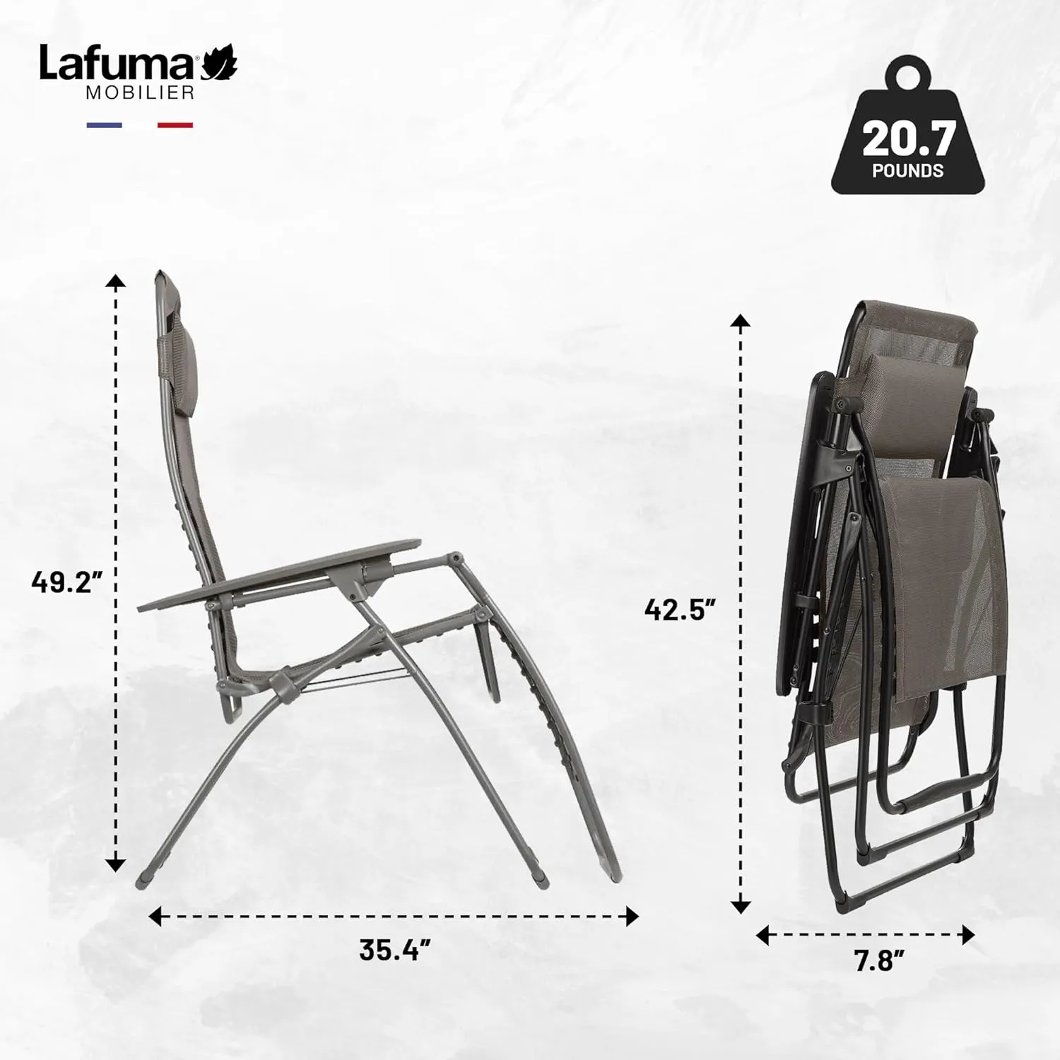 Lafuma LFM3121 8717 Futura Zero Gravity Batyline XL Serie Relaxation Portable Outdoor Steel Framed, Chair Recliner, Lounge Chair, Graphite