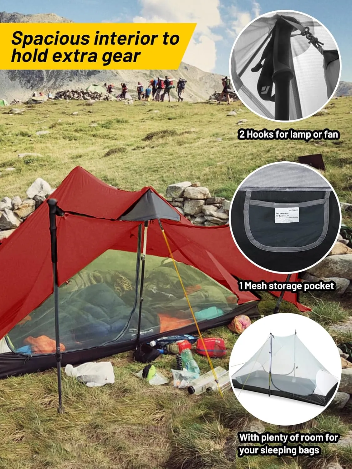 LANSHAN Ultralight Tent 3-Season Backpacking Tent for 1-Person or 2-Person Camping, Trekking, Kayaking, Climbing, Hiking
