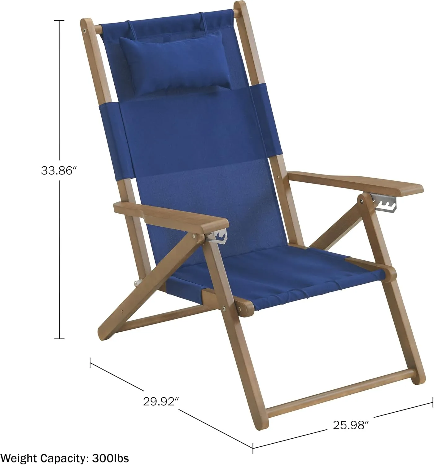 Lavish Home Beach Chair - Outdoor Weather-Resistant Wood Folding Chair with Backpack Straps - 4-Position Reclining Seat - Beach Essentials (Blue)