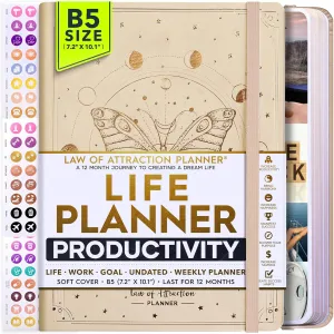 Law of Attraction Planner 2025 – Undated Hourly, Weekly & Monthly Goal Setting Planner, 12-Month to Increase Productivity | Life & Gratitude Journal, Include Foldable Vision Board, Gift Box & Stickers