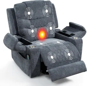 Lay Flat Power Electric Lift Recliner Chair for Elderly Seniors Adults with Extended Footrest Heat Massage,USB,Type-C Ports, Infinite Position, Armrest Storage, Cup Holders,Gray- Blue