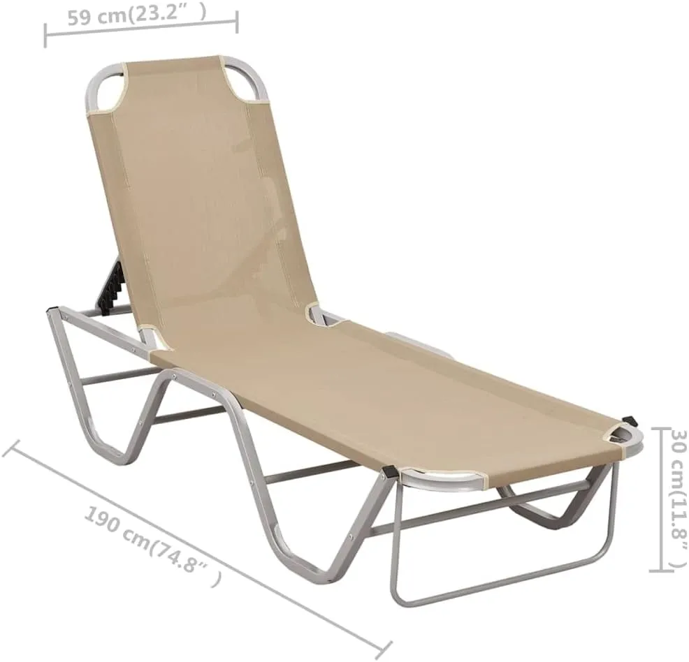 Layout Chairs for Tanning,Sun Tanning Chair,Lounge Chair Outdoor,Sun Lounger Aluminum and Textilene CreamIdeal for Garden, Patio, Camping