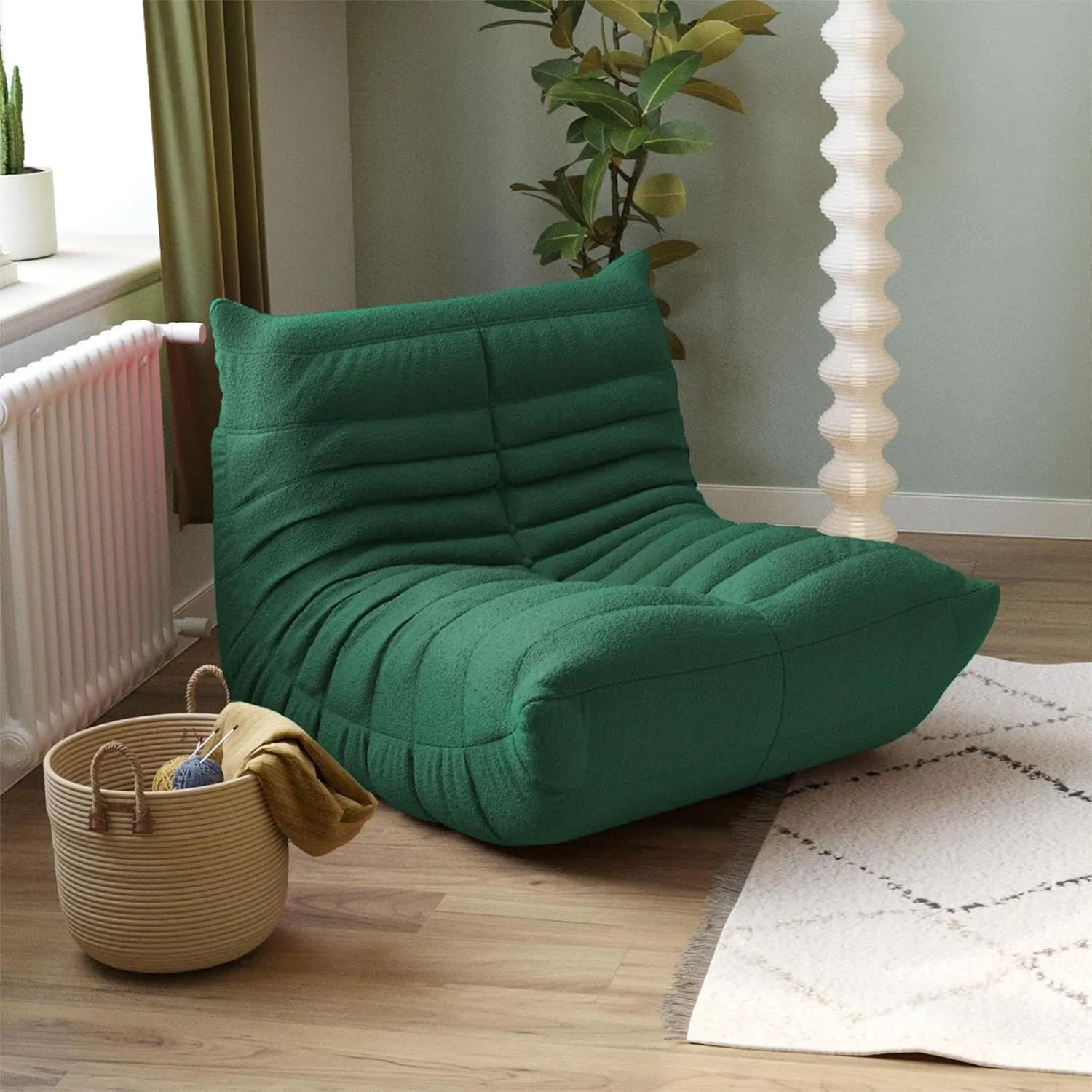 Lazy Floor Sofa, Fireside Chair,Teddy Velvet Sofa Bean Bag Couch, Lounge Accent Chair for Living Room Corner Bedroom Salon Office (Singel Seat, Green)