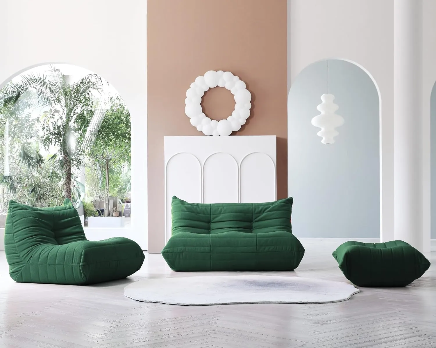 Lazy Floor Sofa, Fireside Chair,Teddy Velvet Sofa Bean Bag Couch, Lounge Accent Chair for Living Room Corner Bedroom Salon Office (Singel Seat, Green)